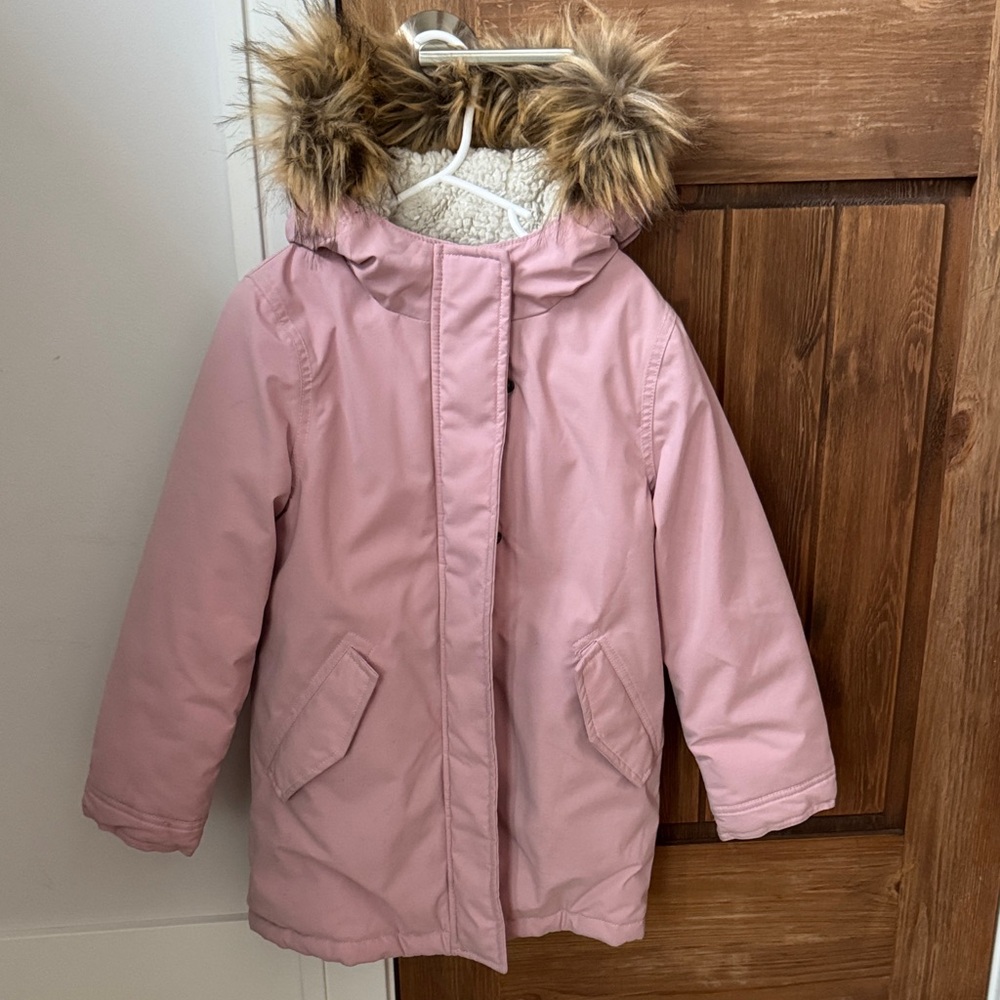 Mini Boden Girls' Pink Faux Fur Hooded Parka
